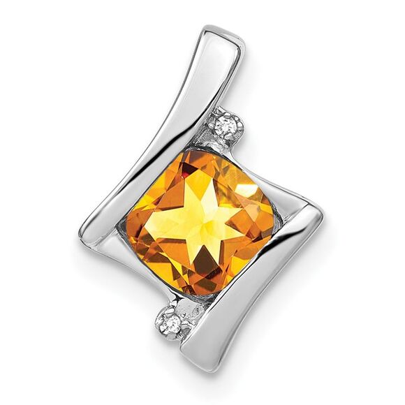 Kazi Luxury 14k White Gold Citrine and Diamond Pendant